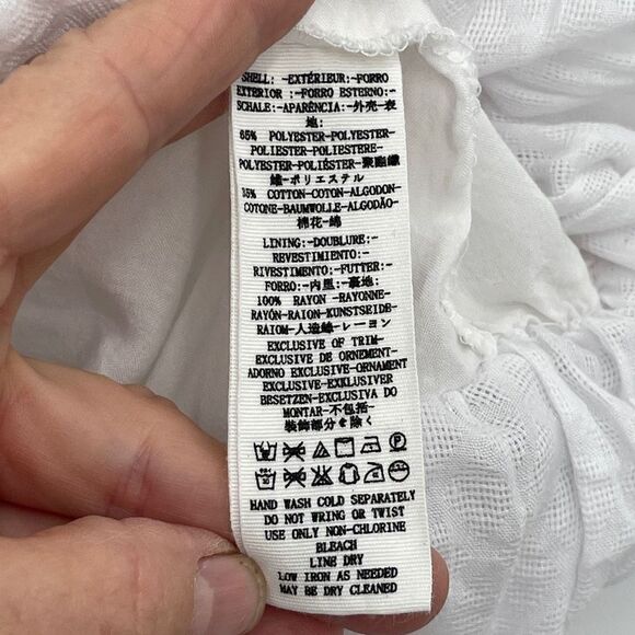 Free People Women's White Square Neck Smocked Short-Sleeve Top Size M - Picture 4 of 7